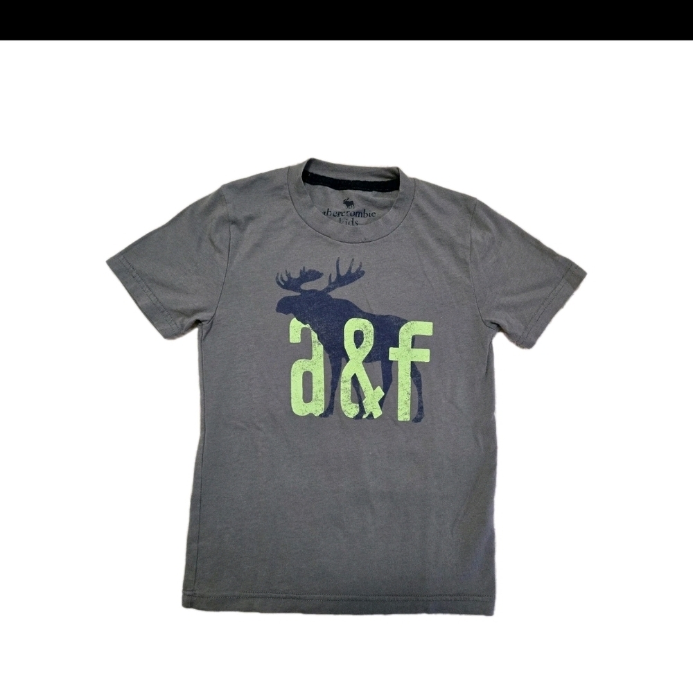 Abercrombie Kids Gray & Neon Green Moose Graphic T-Shirt EUC 5-6 Youth